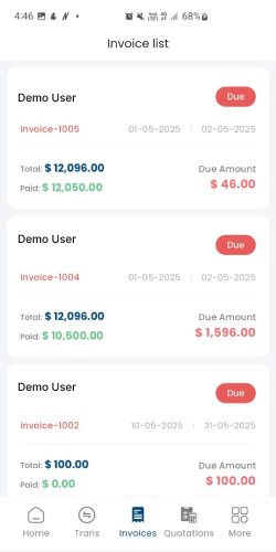 App Invoice Screen