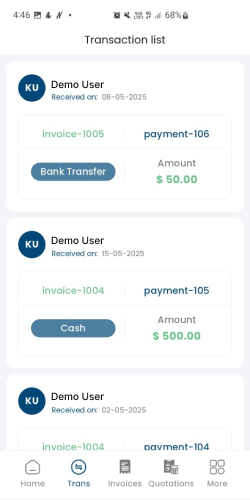 App Transactions Screen